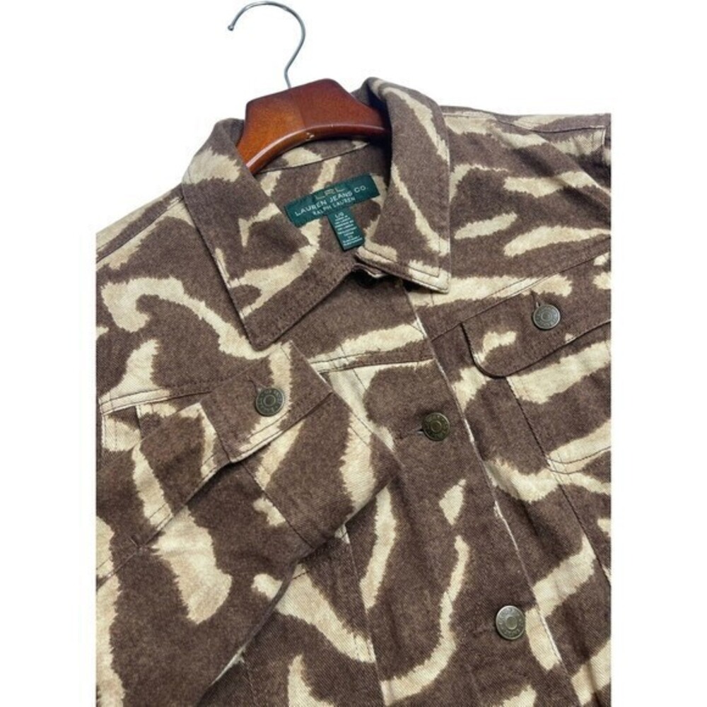 Lauren Ralph Lauren Button Front Animal Print Denim Jacket Womens Size Large